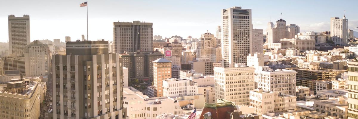 Aerial view of the downtown San Francisco, California skyline on a clear day