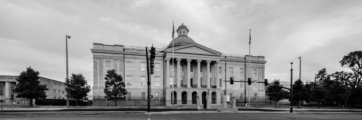 Black-and-white photograph of a historic government building in Jackson, Mississippi