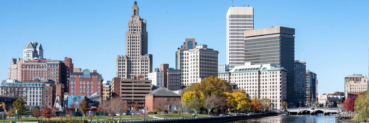 The Providence, Rhode Island skyline and river in autumn
