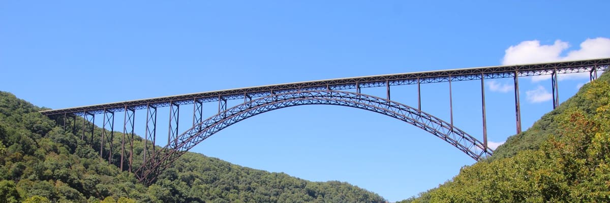 The New River Gorge Bridge spanning a green river valley in West Virginia